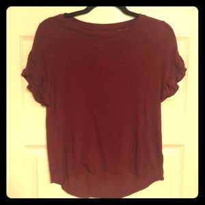 Burgundy short-sleeve ruffle shirt (S)
